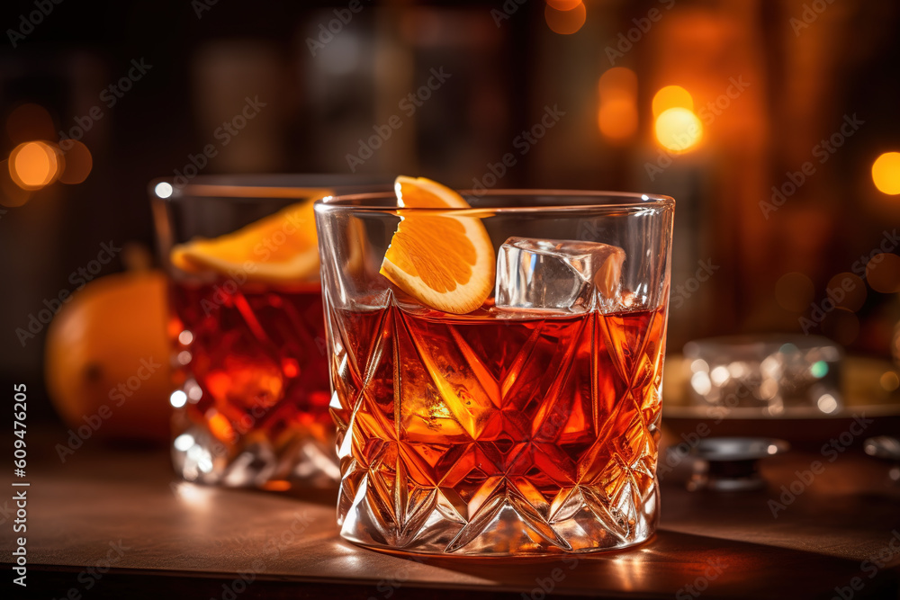 Negroni is a classic and sophisticated cocktail made with equal parts gin, Campari, and sweet vermouth, resulting in a bittersweet and aromatic drink that exudes elegance and depth. Generative AI
