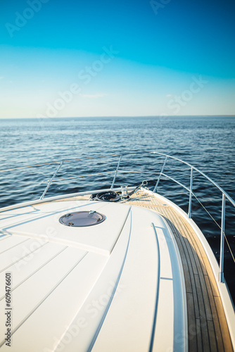View from the Yacht sailing in warm summer day, modern boat on water