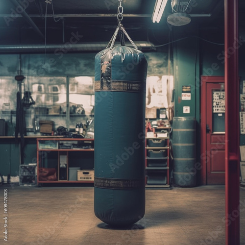 Punching bag on a boxing gym. Generative AI. © DALU11