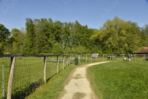 Chemin le long des clôtures au jardin zoologique au domaine provincial de Kessel-Lo à Louvain 