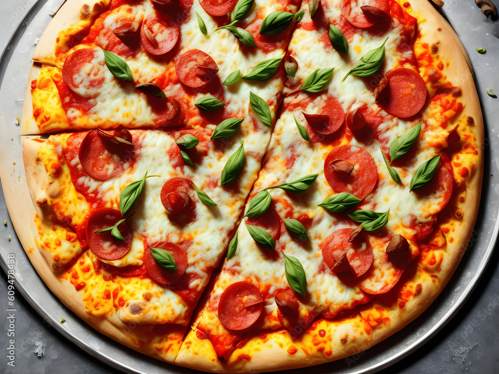 A fresh Pizza Top View Up Close, Generative AI Technology A fresh Pizza Top View Up Close, Generative AI Technology