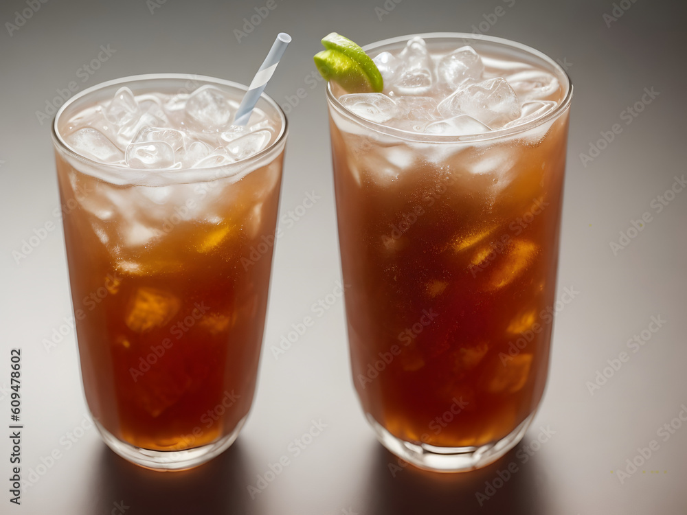 Two cups of Soda Drinks Up Close, Generative AI Technology Two cups of Soda Drinks Up Close, Generative AI Technology