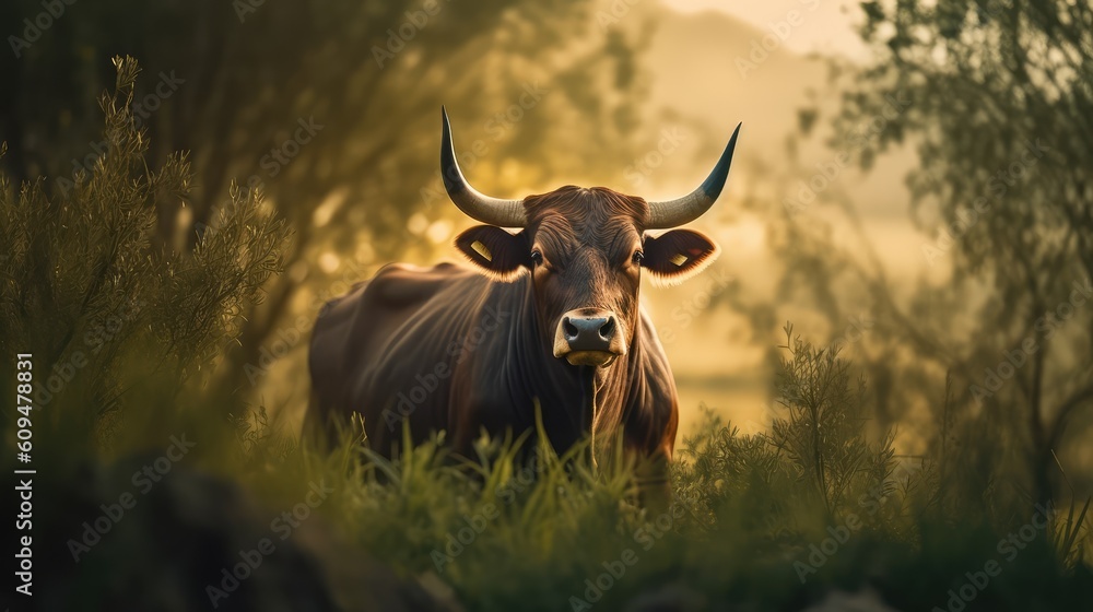 young buffalo in the field