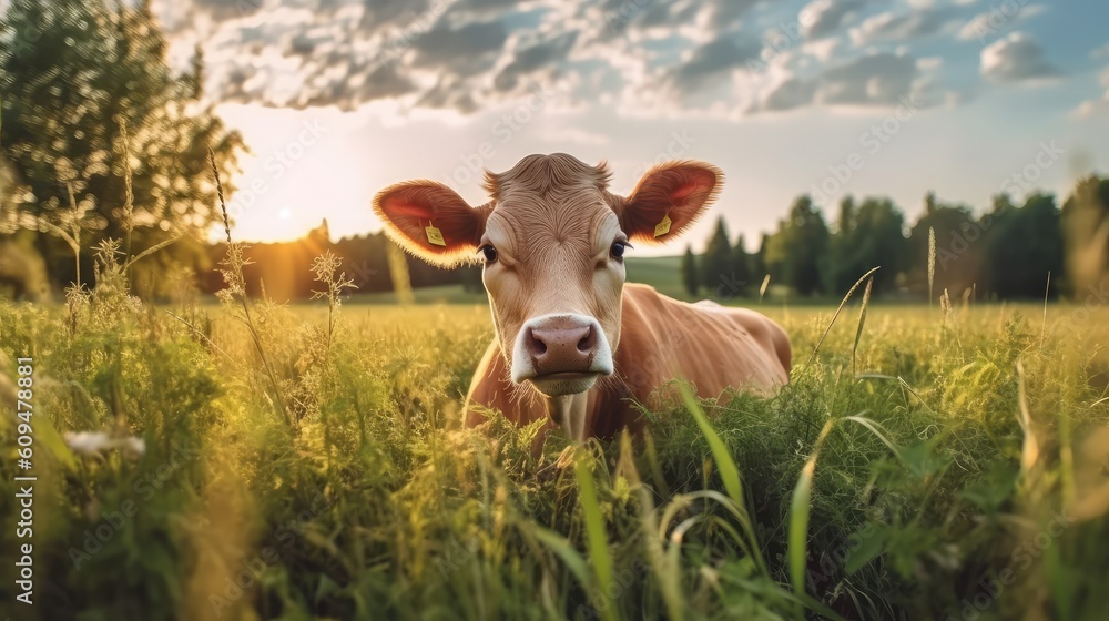 cute young cow in the field