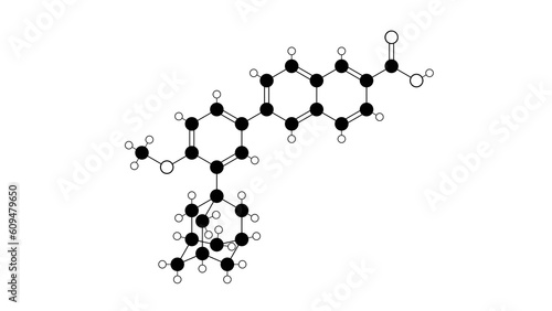 adapalene molecule, structural chemical formula, ball-and-stick model, isolated image topical retinoid photo