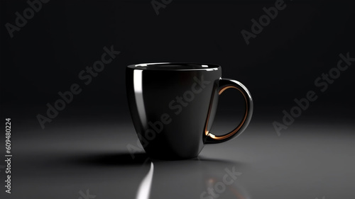 Black porcelain mug on black background