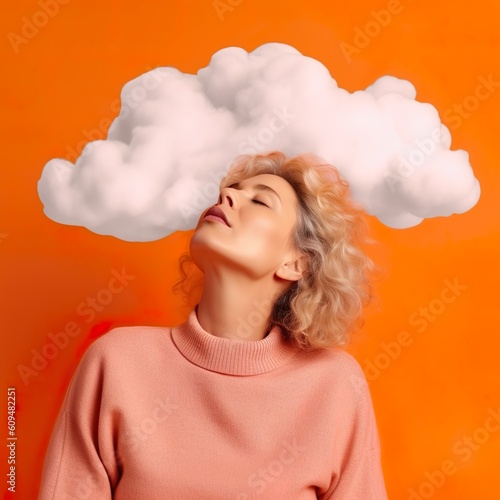 A.I. Generated Woman with her head in the clouds