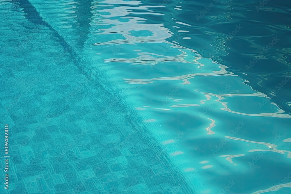 The surface of the blue swimming pool. Summertime setting. Waters surface texture. Generative AI