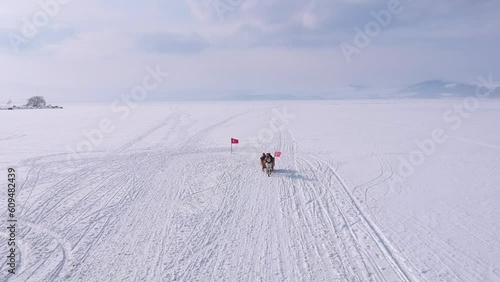 Sleigh tour on frozen lake at Kars, Turkey