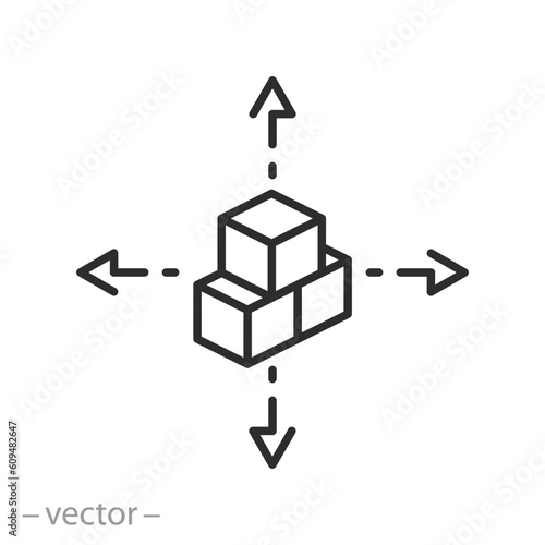 parcel distribution icon, delivery service, line symbol on white background - editable stroke vector illustration eps10