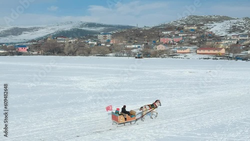 Sleigh tour on frozen lake at Kars, Turkey