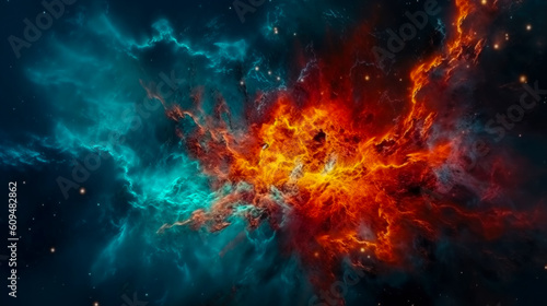 nebula explosion birth of the universe, banner idea with a sword about space, screensaver, generated by AI