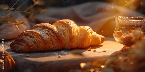 AI Generated. AI Generative. Fresh baked golden tasty traditional croissant. Graphic Art