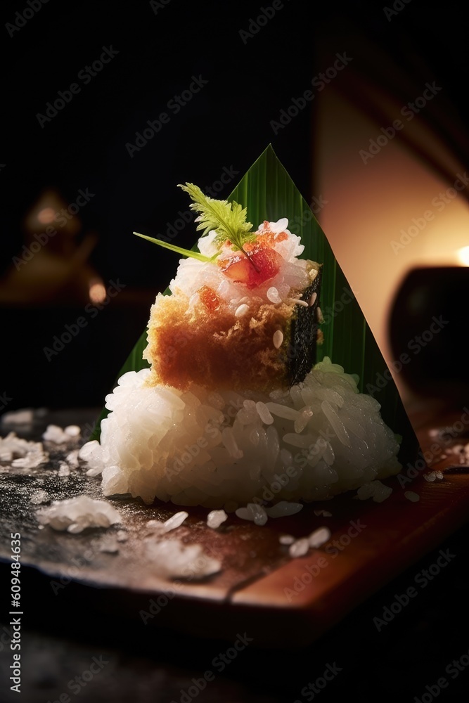 Onigiri, omusubi, nigirimeshi, rice ball. Japanese Onigiri closeup