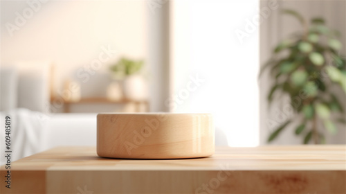 Podium for Product Display on blurred Bathroom Background 