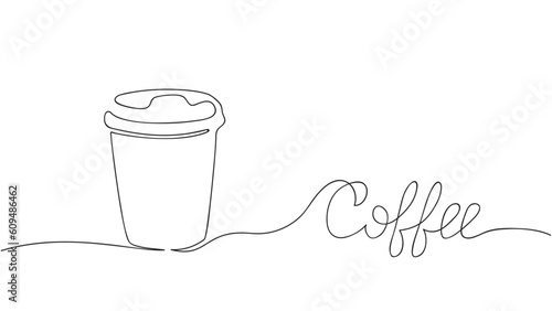 Continuous line drawing of a glass of coffee. Coffee to go. Vector illustration