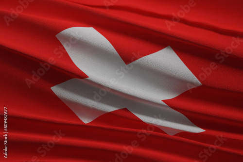 Slika na platnu 3D rendering of wavy Swiss flag in close-up shot