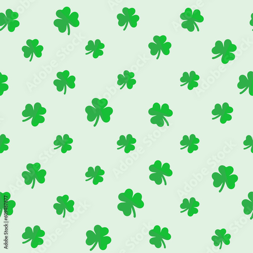 green lucky clover seamless pattern on white background. Vector flat design print
