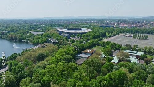 Drone shot of Heinz von Heiden-Arena or Lower Saxony Stadium ( Niedersachsenstadion ) , Hanover , Germany