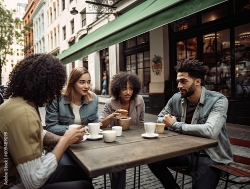 Group of friends in outdoor bar