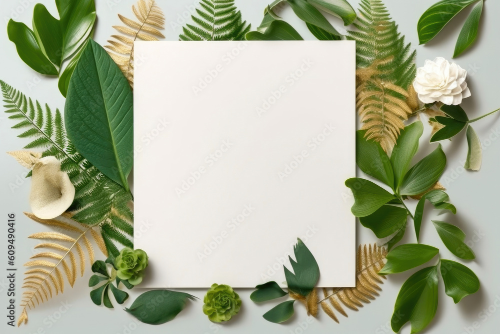 Autumnal Elegance: Top-View Greeting Card Mockup with Ray Traced Outem Leaves. Generative AI Autumnal Elegance: Top-View Greeting Card Mockup with Ray Traced Outem Leaves. Generative AI