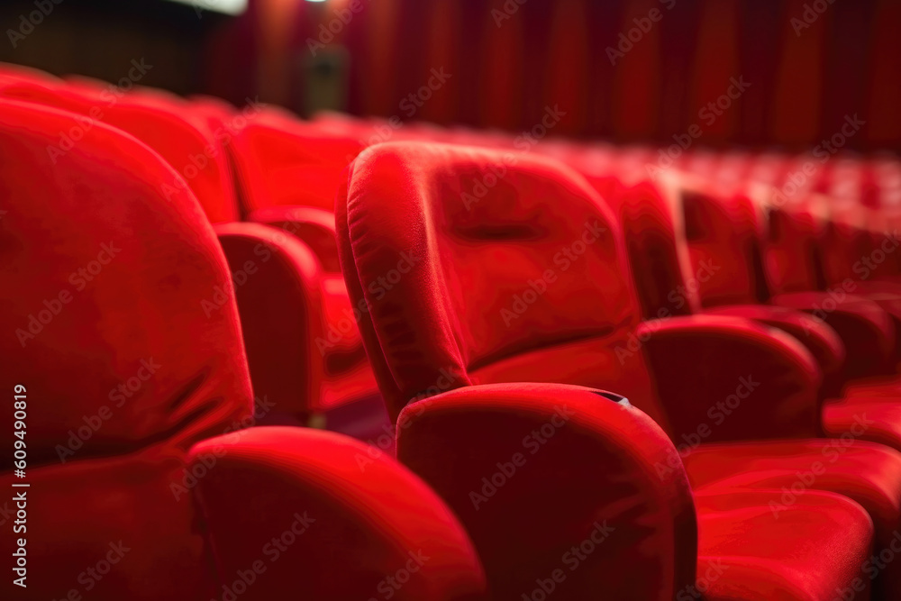 Fototapeta premium Theater Temptation: Red Velvet Seats Left Empty. Generative AI