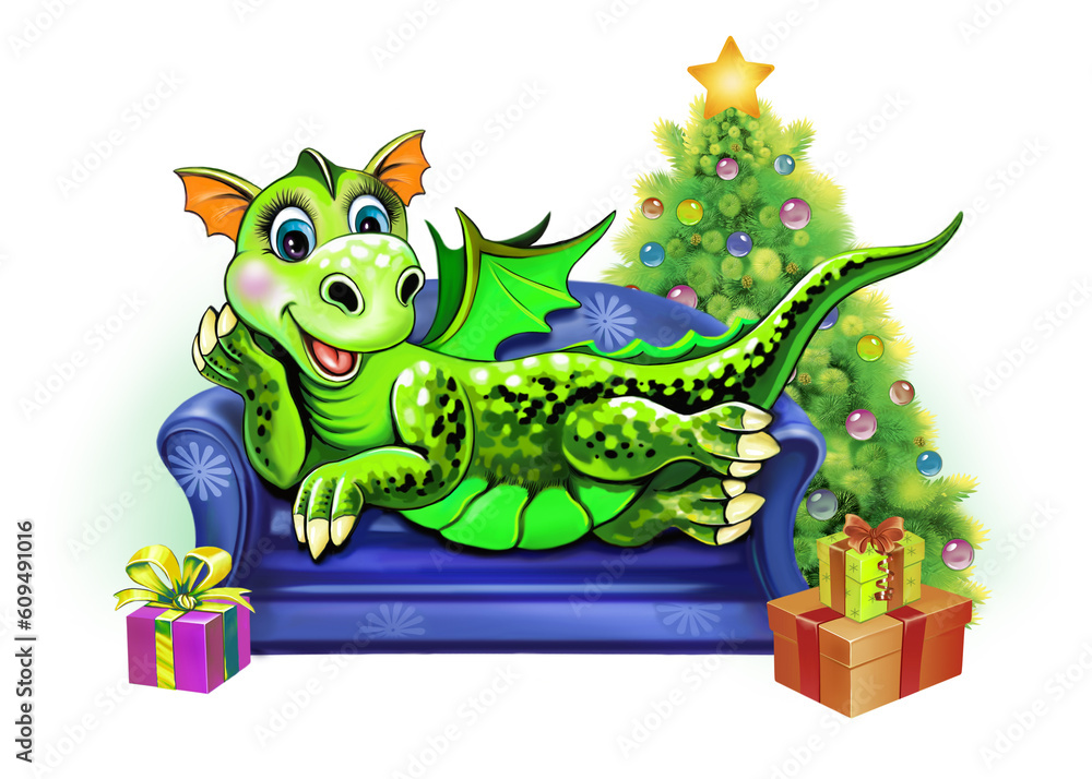 Fototapeta premium Funny cartoon dragon, symbol of 2024