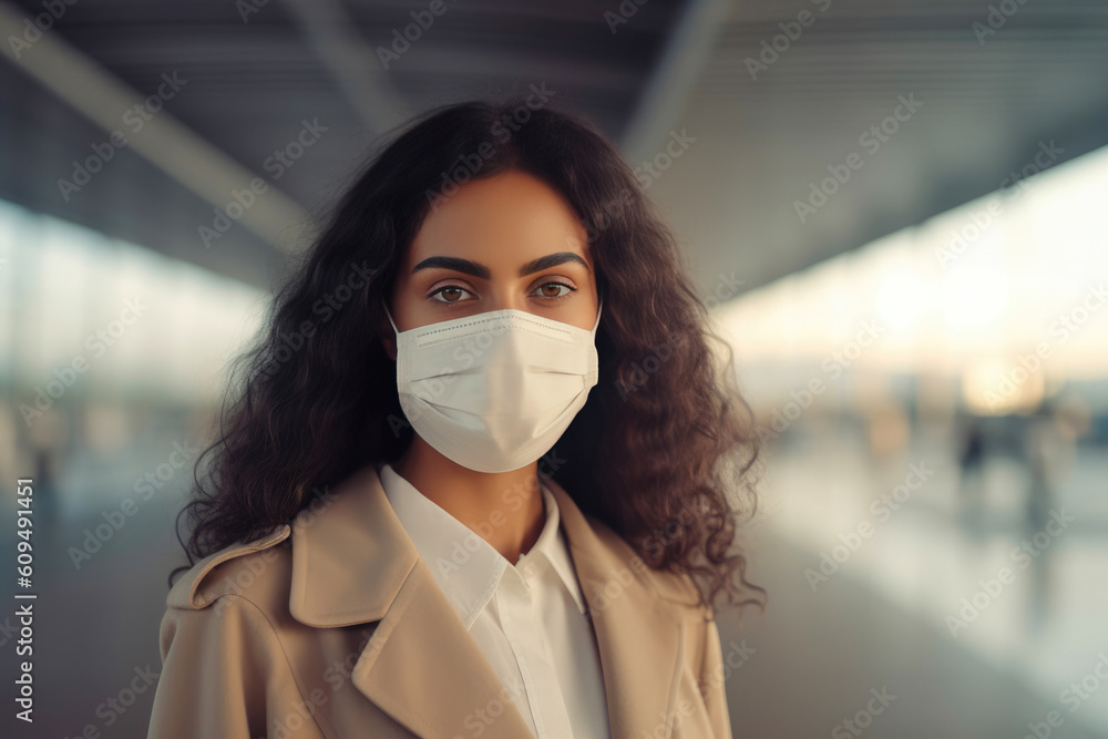 Airport Traveler Prioritizing Health with a Face Mask. Generative AI