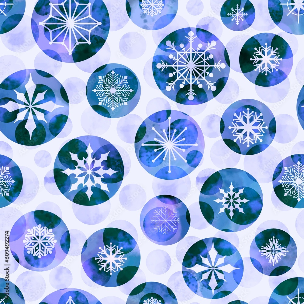 Winter abstract watercolor snowflakes seamless Christmas polka dots pattern for new year gift box and wrapping Winter abstract watercolor snowflakes seamless Christmas polka dots pattern for new year gift box and wrapping
