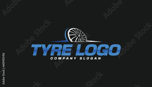 tyre wheel logo concept with modern text, wheel shop repair and new tire store