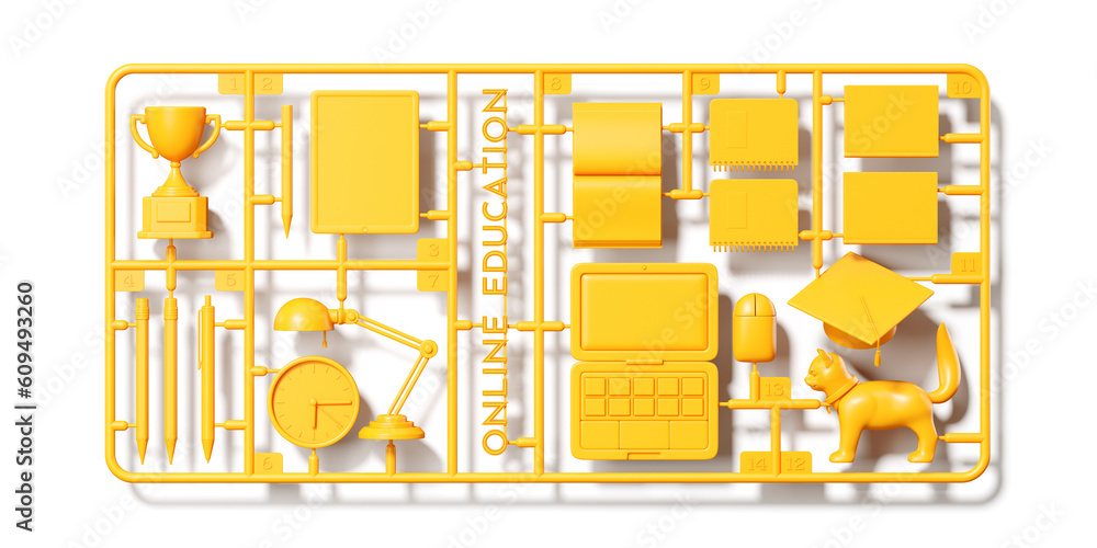 Minimal background for E-learning concept. Yellow plastic model ...