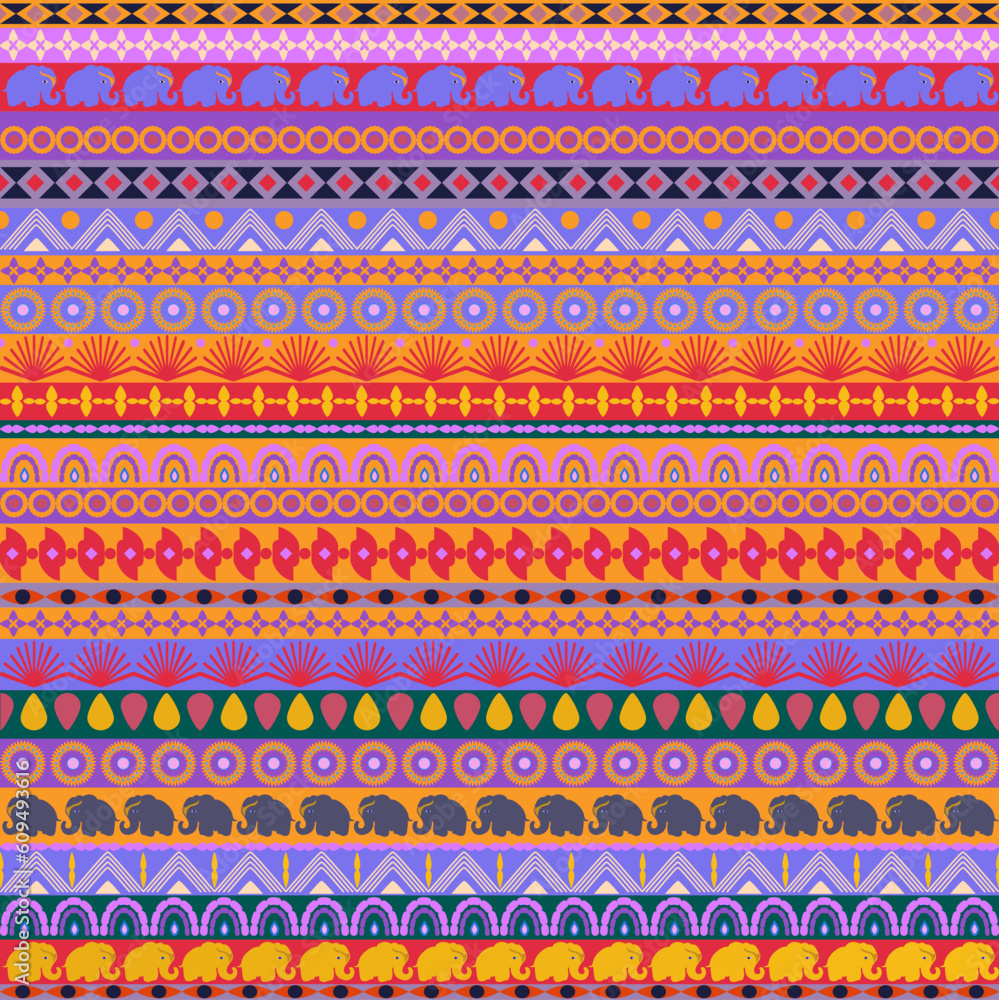 Hippie-style pattern with floral elements Hippie-style pattern with floral elements