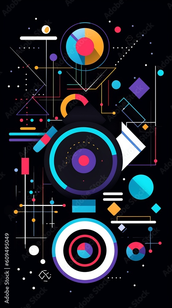 abstract multicolored geometric shapes on a black background