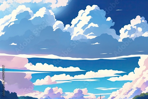 Learning clouds in anime style, illustration. © Korney