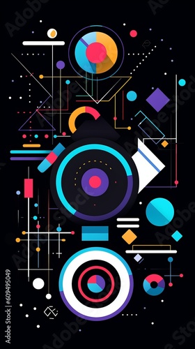 abstract multicolored geometric shapes on a black background