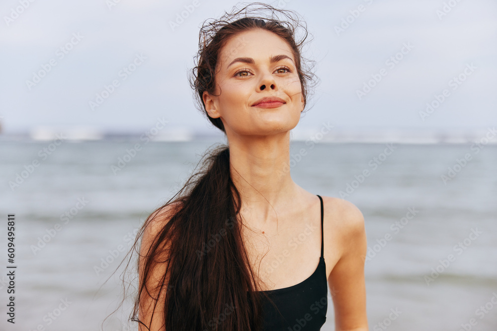 woman sea free summer sunset vacation smile lifestyle sand beach ocean woman sea free summer sunset vacation smile lifestyle sand beach ocean