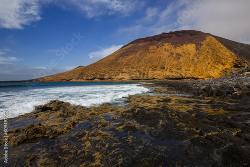 Beach and Landscape town views, from La Graciosa off the coast of Lanzarote in the canary islands spain