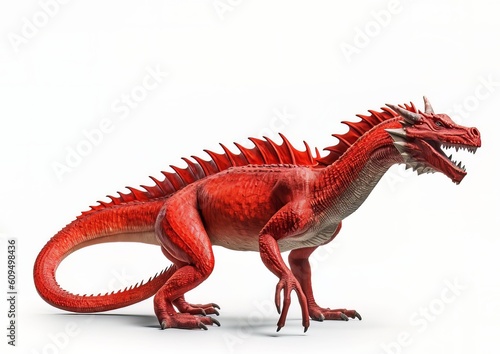 A red dragon standing with no wings on a white isolated background