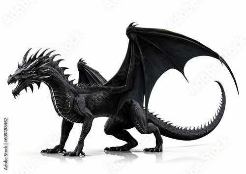 Black dragon standing on a white isolated background © Mike Schiano
