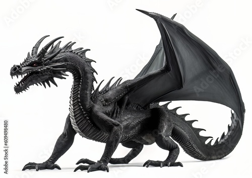 Black dragon standing on a white isolated background