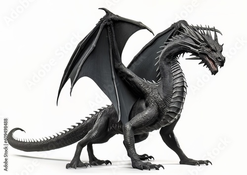 Black dragon standing on a white isolated background
