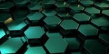 Dark green geometry wallpaper, illustration for product presentation template, copy space black background. Ai generative