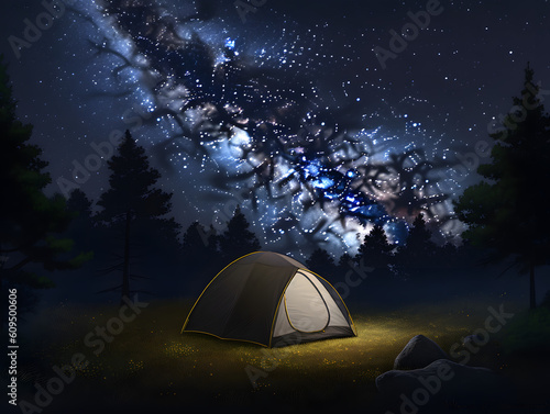 a illustration of a tent under a night sky 