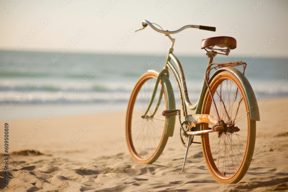 Fototapeta premium Bike Cycling Bicycle Summer Travel Adventure Scenery on Active Vacation with Fun Outdoor Sports Backpacking Camping Mountains Adrenaline Vintage Riding Vehicle Ride Wheel Transport Generative AI