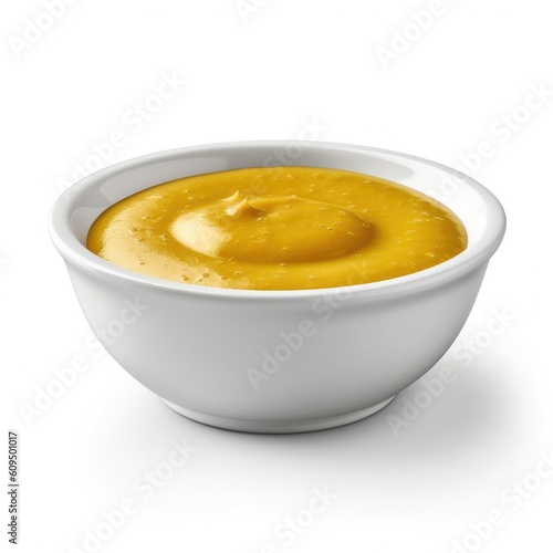 Bowl of Mustard Isolated on a White Background. Generative AI
