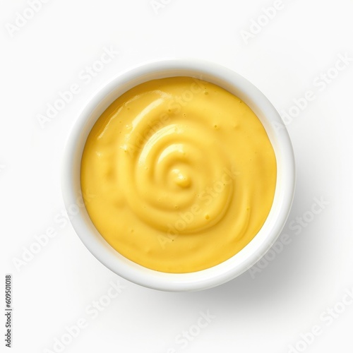 Bowl of Mustard Isolated on a White Background. Generative AI