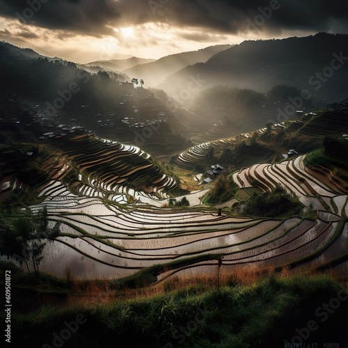 landscape with sunset and clouds