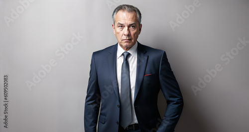 Professional suit-clad man exuding arrogance and doubt. Authority, skepticism, power concept created with generative AI.