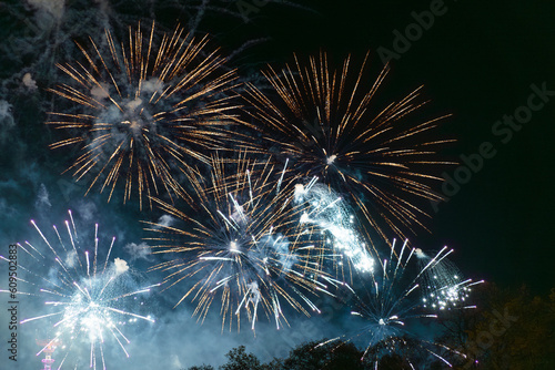 Obraz na płótnie White and yellow and green fireworks celebration w salonie