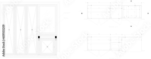 Vector illustration sketch of wardrobe for dresser in room detail with sizes